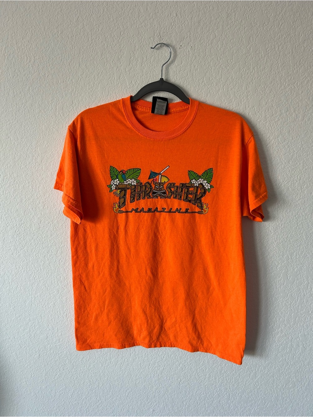 Thrasher Magazine Tiki Graphic Tee Safety Orange Skatewear Men's Medium M